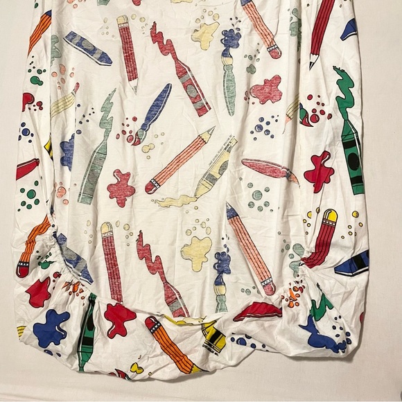 Vintage Multi Coloured Crayon and Pencil Patterned Twin Fitted Sheet - Picture 12 of 16